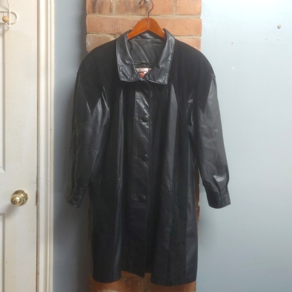 Vintage Dmitri Black Leather Coat Women's Size Large Made In Canada 🇨🇦